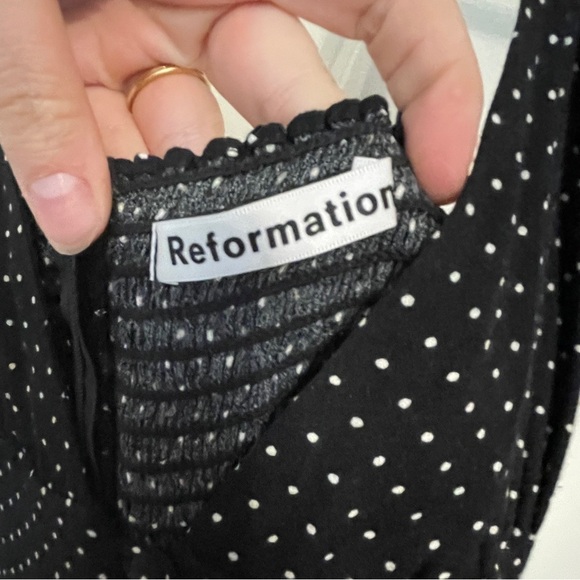 Reformation Polka Dot Montague Button Front Dress Sleeveless B&W size 12 - Picture 2 of 7